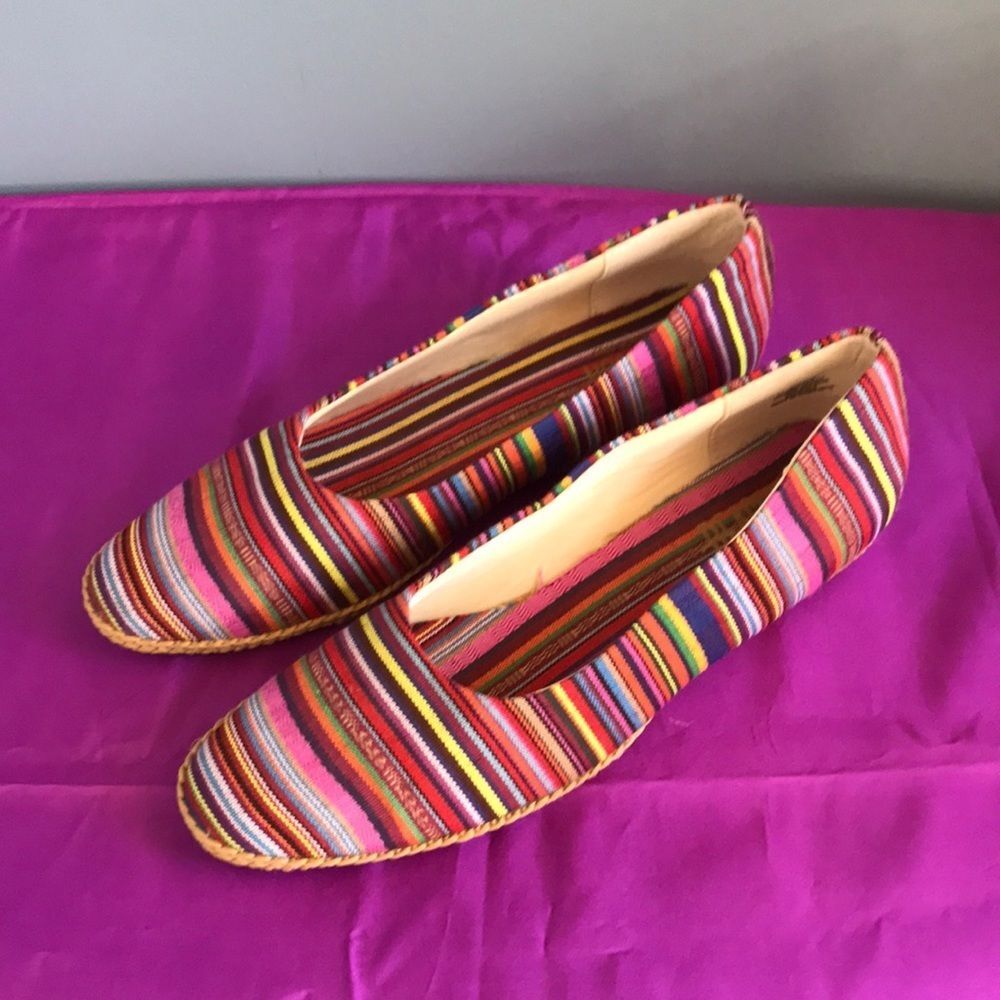Beacon striped colorful linen slip on flat sandals Guatemalan style size 9.5